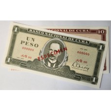 CUBA 1978 . ONE 1 and TEN 10 PESOS BANKNOTES . SPECIMEN